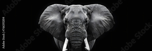 a black and white photo of an elephant with tusks and tusks on it's ears.