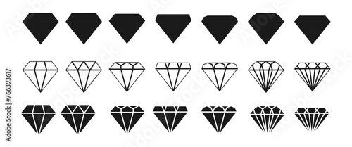 diamond icon set. flat design vector illustration isolated on white background.