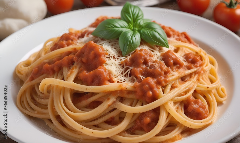 Italian-style pasta, cooked pasta with sauce and herbs in a bowl