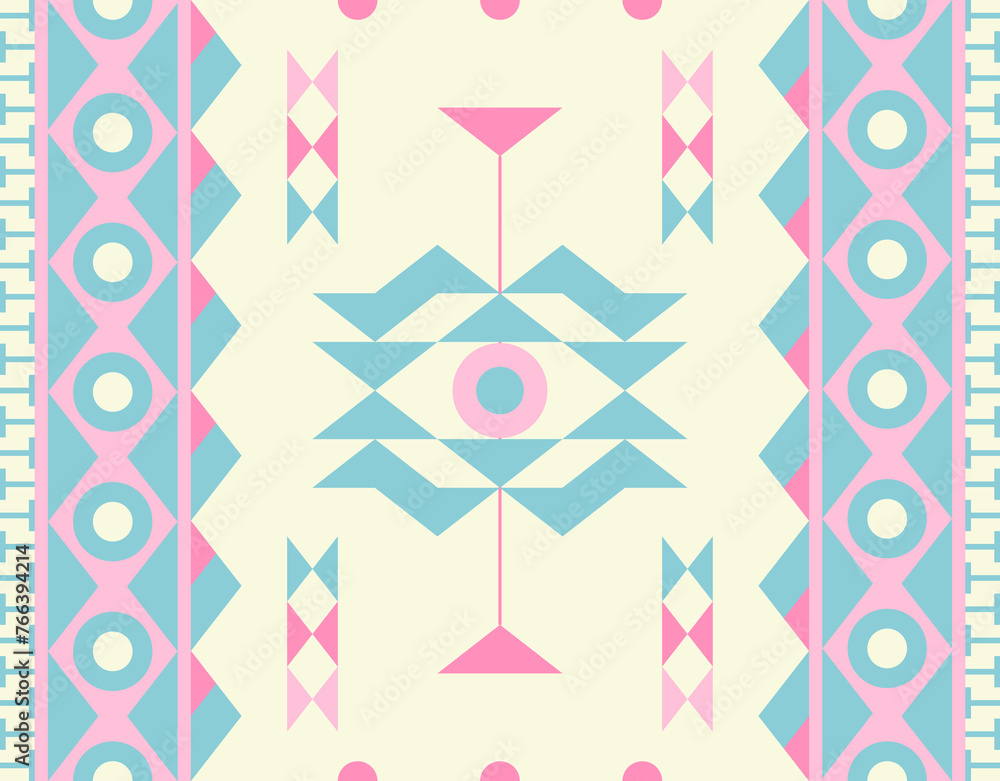 Navajo Pattern Fabric Design Concept Pastel Color Pink Blue Orange. Print Clothing Pants Shirts Wallpaper Multipurpose cloth Home decoration Fashion Ethnic Textile industry and more.