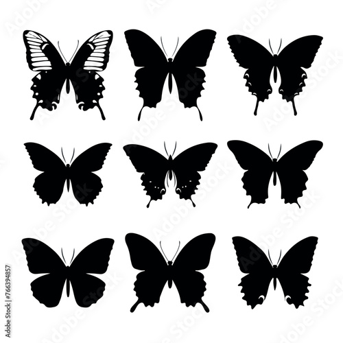 Set of black butterflies silhouettes