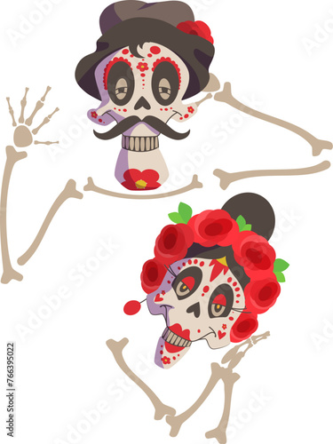 cinco de may dad mom boneculture skeleton holiday mexican illustration flower spooky carnival. Vector cartoon illustration isolated on white