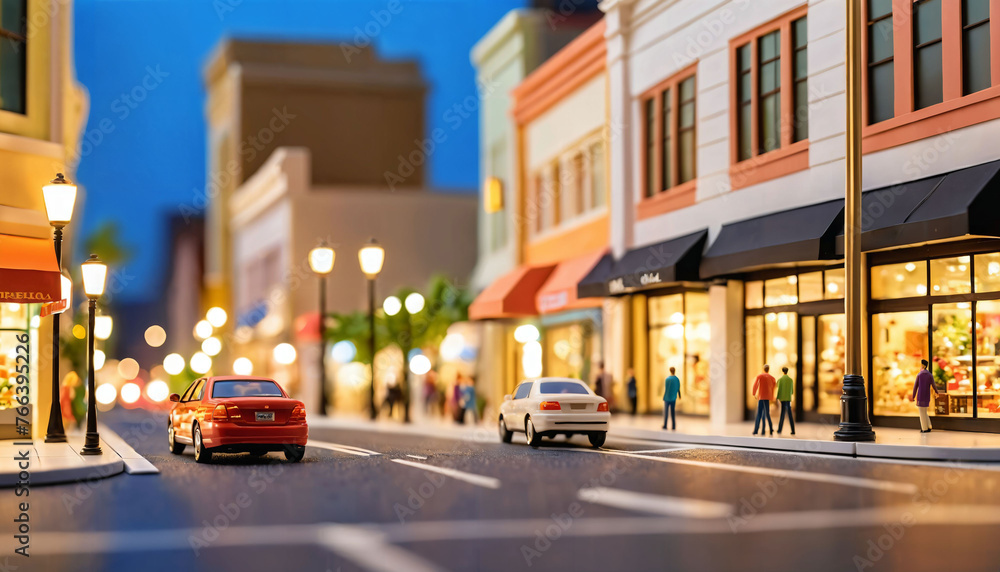 photo of miniature scene small model commercial building shopping center , generative AI