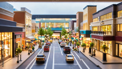 photo of miniature scene small model commercial building shopping center , generative AI