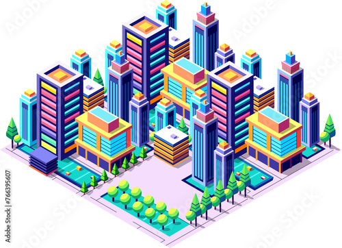 Isometric urban megalopolis top view of the city infrastructure town,