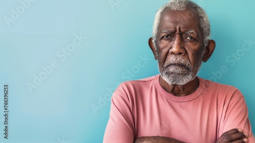 Senior Black Man Expressing Unhappiness Blue Background