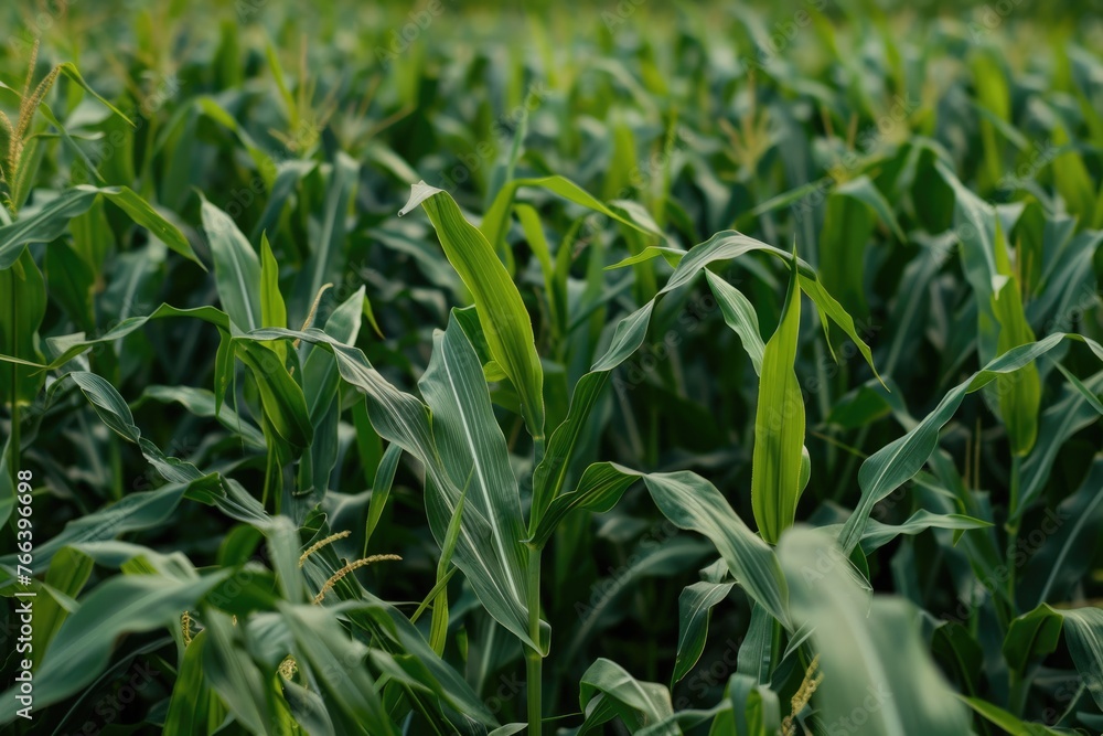 Closeup of a Lush Green Cornfield Landscape in German Countryside - Agriculture and Nature at Its Best Closeup of a Lush Green Cornfield Landscape in German Countryside - Agriculture and Nature at Its Best