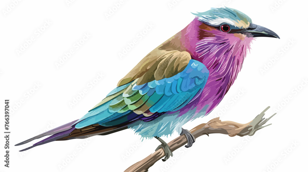 Lilac Breasted Roller Perched flat vector isolated on