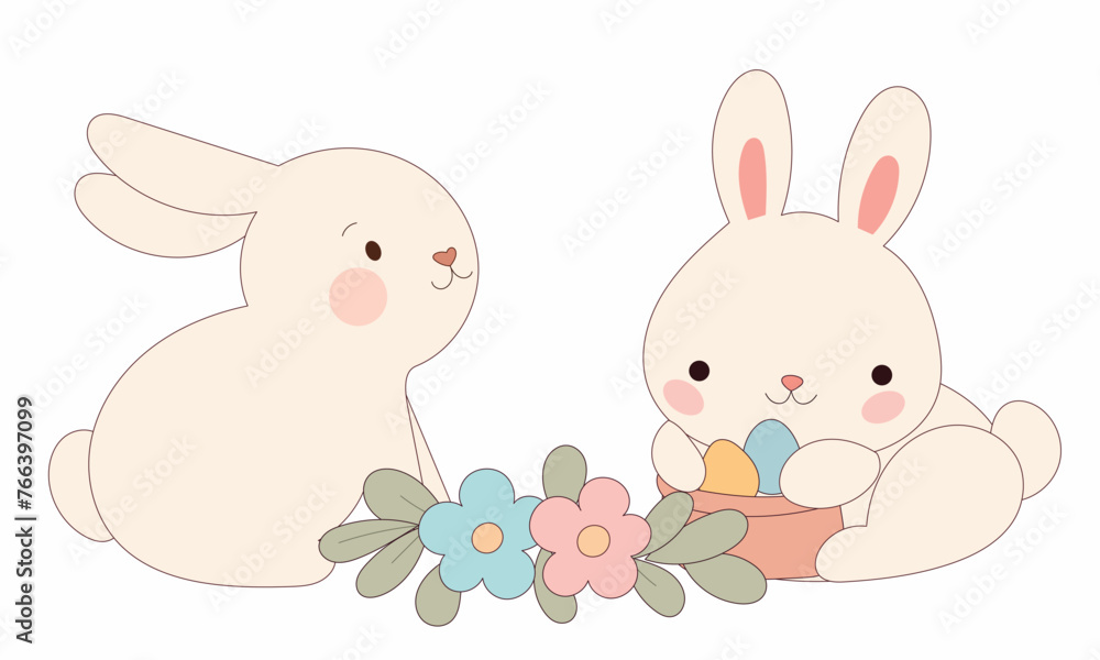 Fototapeta premium Happy Easter Rabbit Icon. Cute Easter Bunny Mascot. Traditional Spring Holiday Decoration Rabbit Funny Character Symbol Illustration Art. 