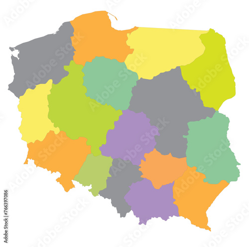 Outline of the map of Poland with regions