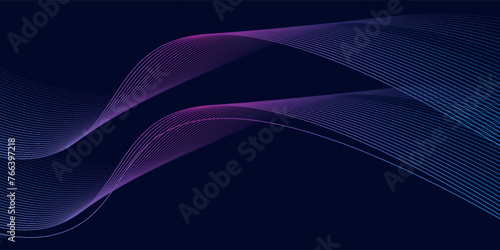 Dark abstract background with glowing wave. Shiny moving lines design element