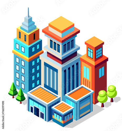 Isometric urban megalopolis top view of the city infrastructure town,