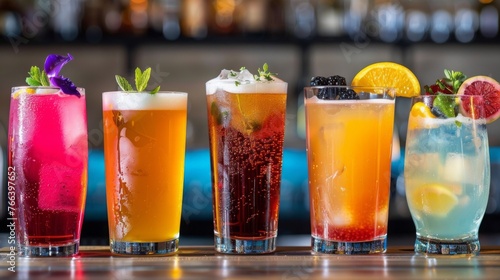 Wallpaper Mural Colorful Assortment of Five Craft Cocktails on a Bar Counter Torontodigital.ca