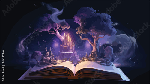Magic vintage fantasy book on a dark background lands