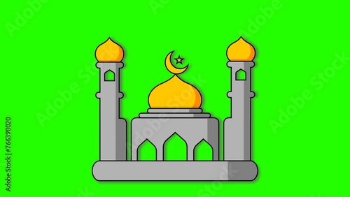 mosque icon animation for ramadan,Ramadan animation, luxury green background mosque animation,Muslim background animation.