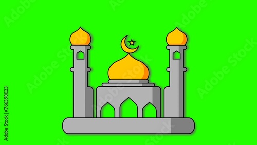 Mosque icon animation for ramadan,Ramadan animation, luxury green background mosque animation,Muslim background animation.