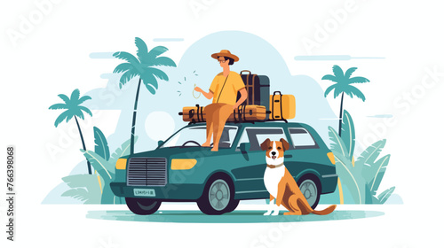 Man and Woman Traveling by Car with Luggage Trunks on