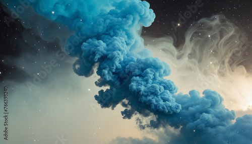 Blue smoke drifting in the starry sky colorful background