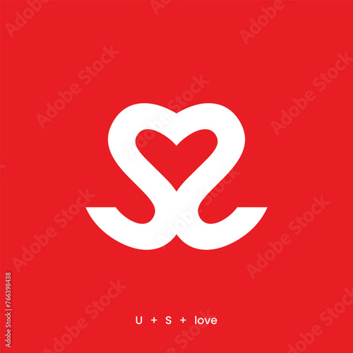 A red and white logo with a heart symbol and US or SS initials