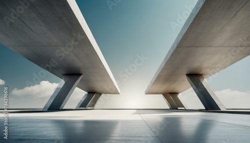 3D rendering of abstract futuristic architecture with empty concrete floor