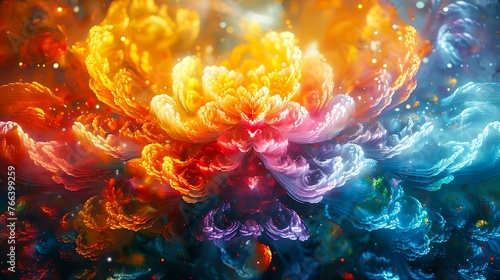 A kaleidoscopic explosion of colors merging into a vortex  © apirom