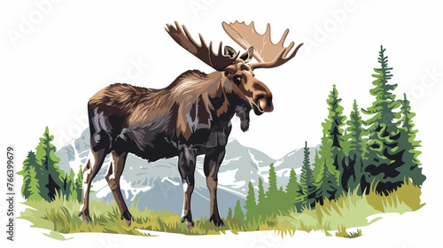 Moose at Glacier National Park flat vector isolated o