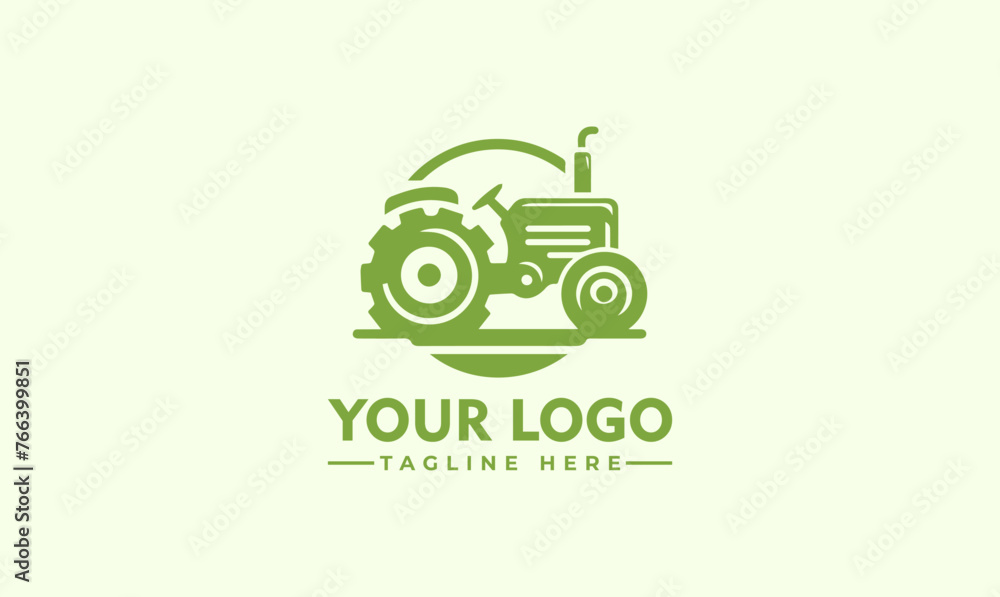 Premium Vector Tractor Logo Illustration - Farming Industrial Vehicle Emblem Design - Simple Minimalist Badge - obrazy, fototapety, plakaty 