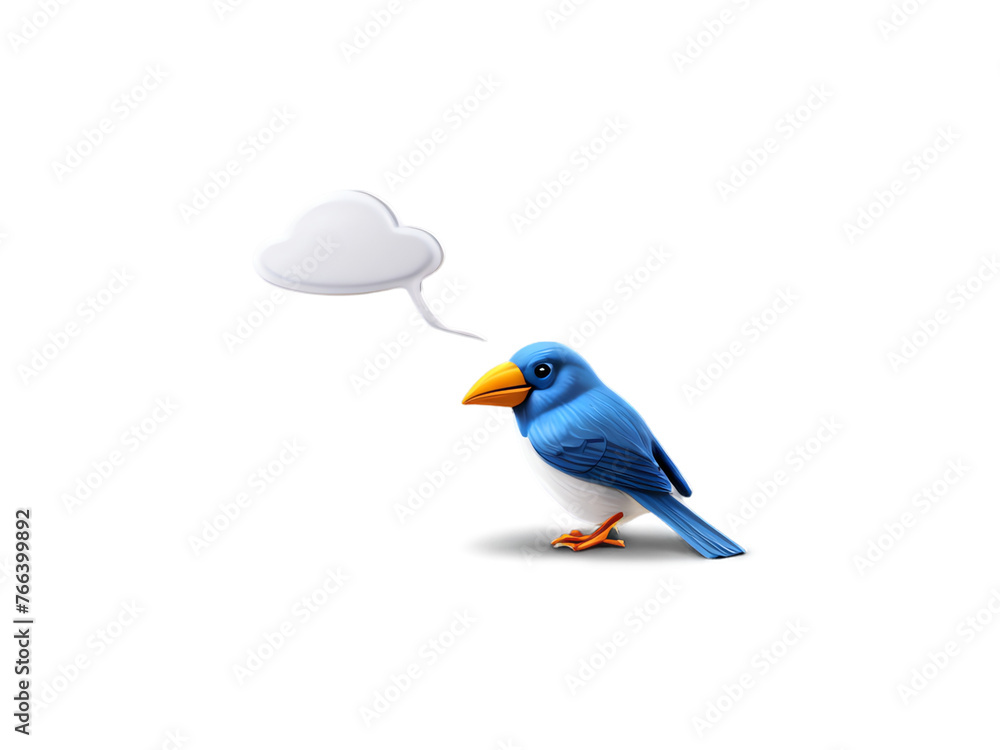 Fototapeta premium small blue bird with empty thought bubble