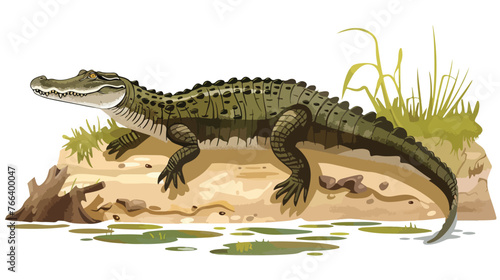 Nile Crocodile on the River Bank flat vector isolated