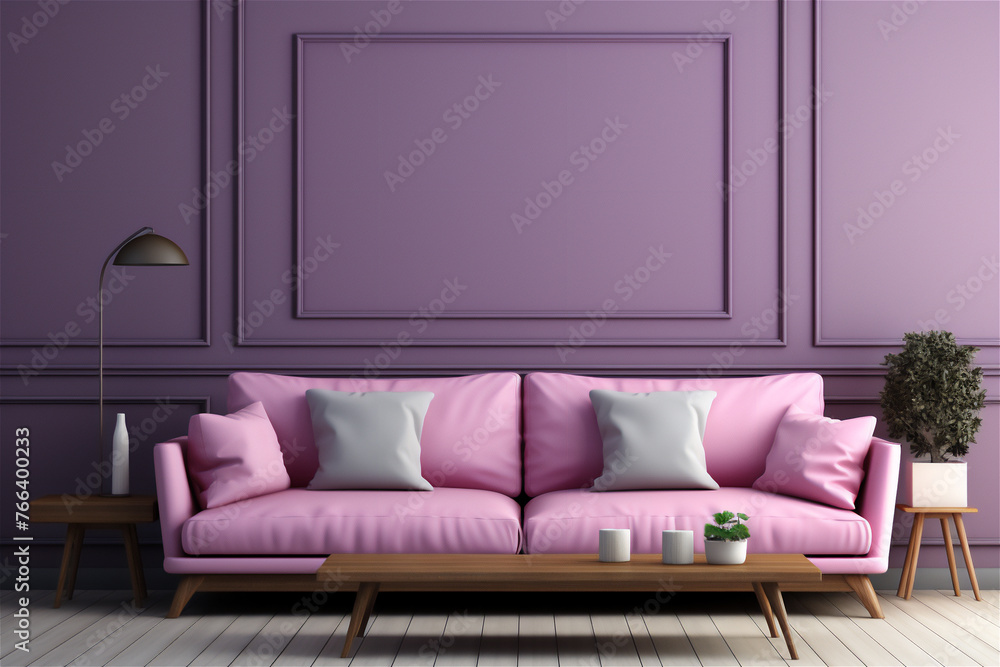 interior with pink and purple trendy color in a luxurious living room ...