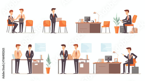 Office workers theme elements flat vector isolated on