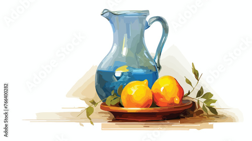 Oil Painting of Still Life With Pitcher flat vector 
