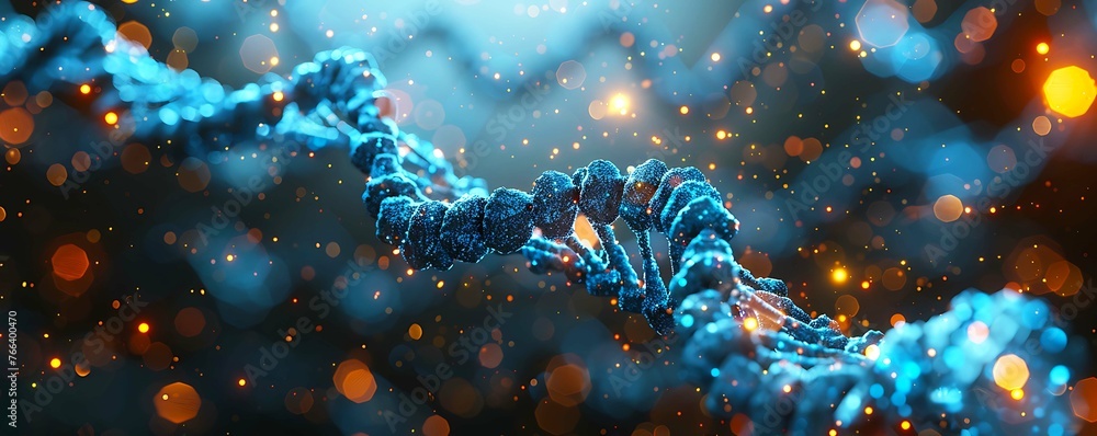 Abstract blue DNA strands twisting and spiraling, symbolizing the intersection of technology and biology. Abstract blue DNA strands twisting and spiraling, symbolizing the intersection of technology and biology.