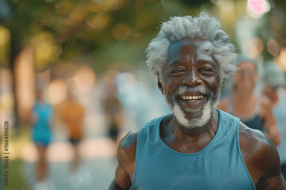 African elderly man jogging exercise in the park, African elderly man jogging exercise in the park,