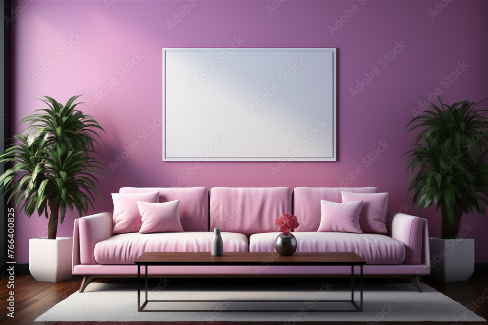 interior with pink and purple trendy color in a luxurious living room ...