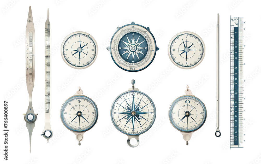 Precision Compass Set for Accurate Drawing and Measurement Isolated on Transparent Background PNG.