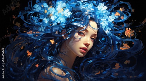 Illuminated Blue Enigma - Captivating Ethereal Portrait of a Mystical Celestial Being