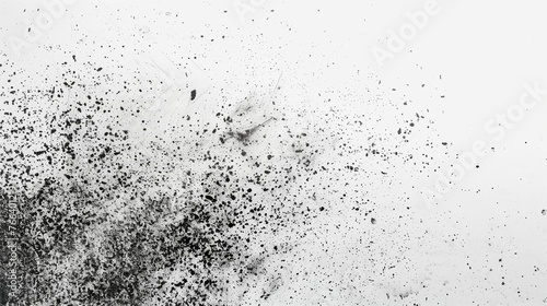Dynamic Black Ink Splatter on White Background, Abstract Monochrome Art with Copy Space