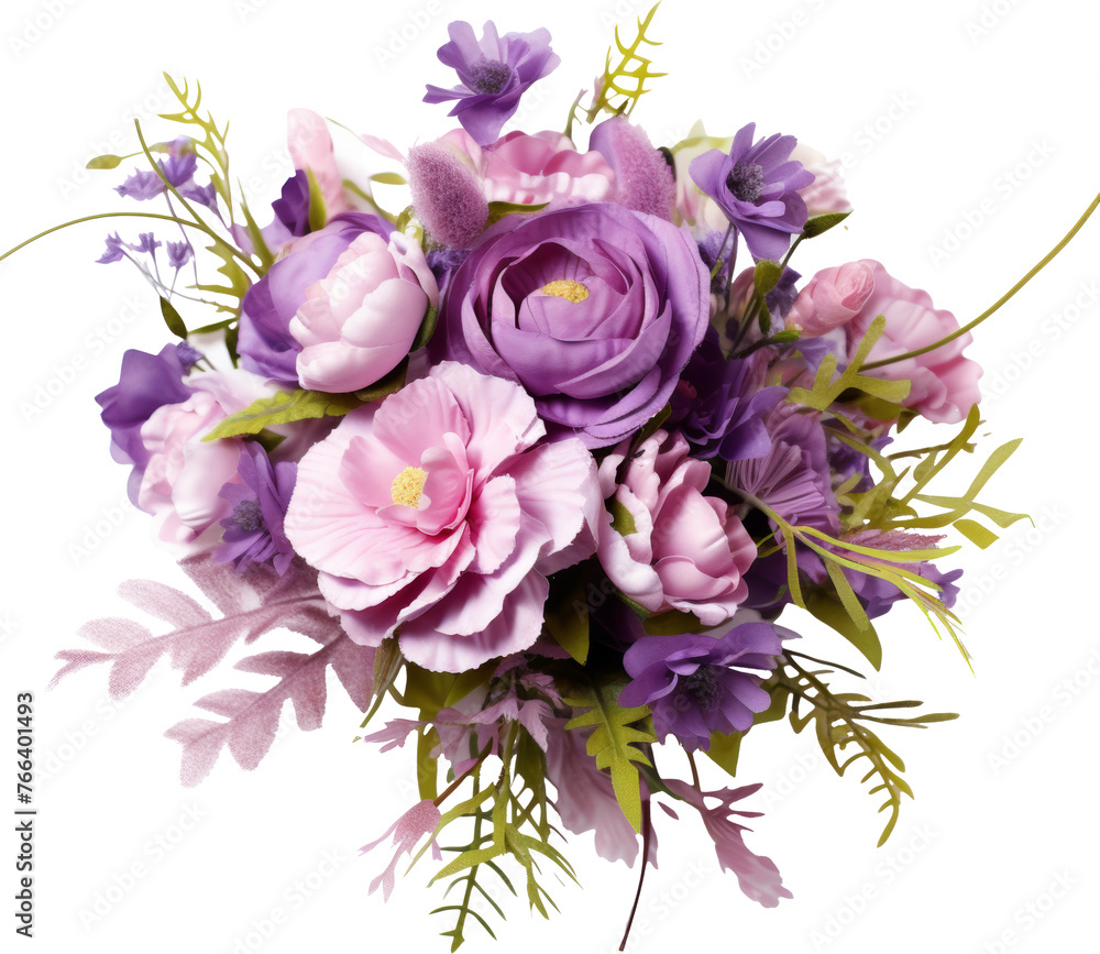beautiful violet purple flower bouquet isolated on white or transparent background,transparency 