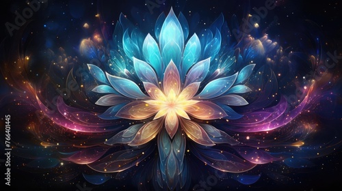 Glowing Celestial Lotus Flower Blooming in Cosmic Landscape