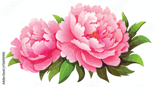 Peony isolated on white oil painting flat vector  © Blue