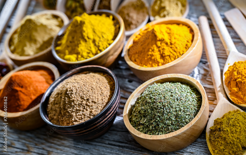 Composition with assortment of spices and herbs Composition with assortment of spices and herbs
