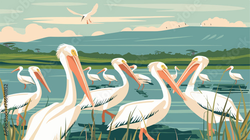 Pod of white pelicans by the lake at Lake Nakuru Nati