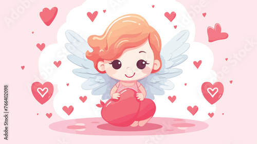 Postcard for Valentines Day with funny angel flat vec