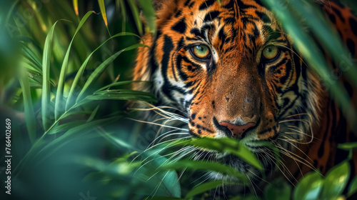 Intense gaze of a tiger in the wild