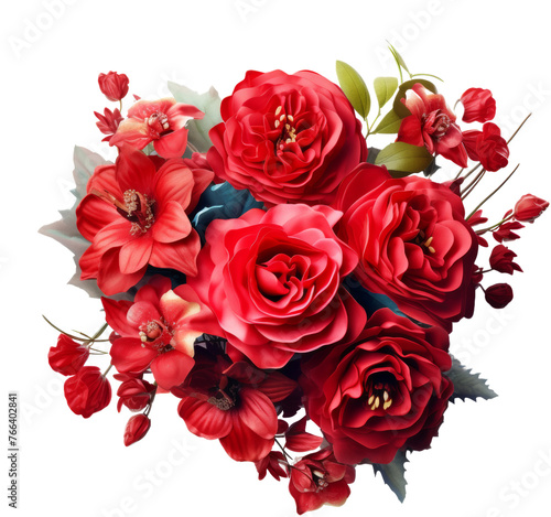 red flower bouquet isolated on white or transparent background transparency 