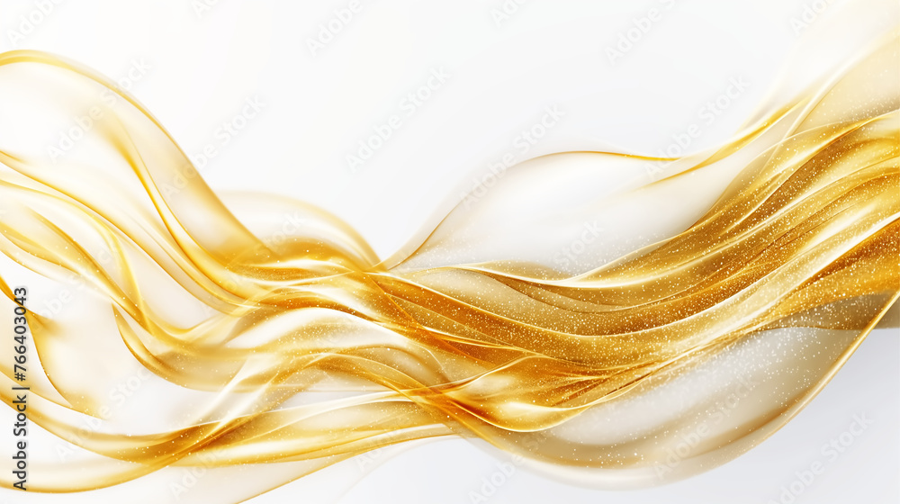 Fototapeta premium Abstract gold particle and luxury wave pattern on white background. 3D illustration.