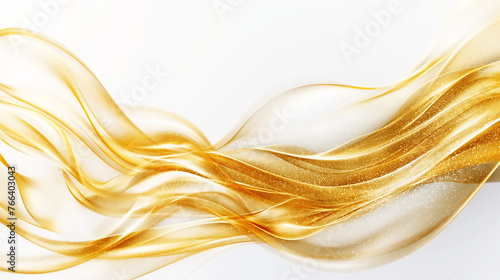 Abstract gold particle and luxury wave pattern on white  background. 3D illustration.