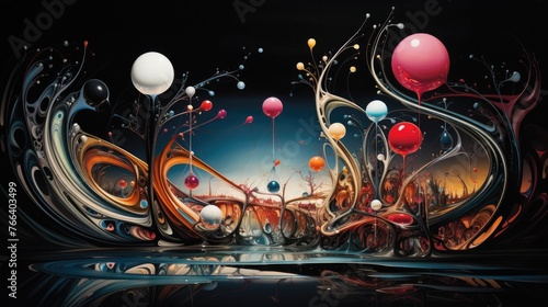 Captivating Cosmic Mirage:Surreal Digital Artwork Depicting a Whimsical Dreamscape of Vibrant Colors and Fluid Shapes