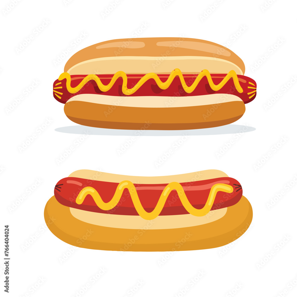 two hot dogs with mustard and ketchup on them. two hot dogs with mustard and ketchup on them.